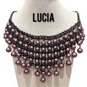 LUCIA • Tiered Gunmetal Chain & Faux Pearl Necklace